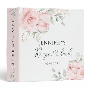 Blush Pink Rose Floral Bridal Shower Recipe Book 3 Ring Binder