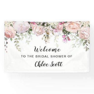 Blush Pink Rose Floral Bridal Shower Welcome Banner