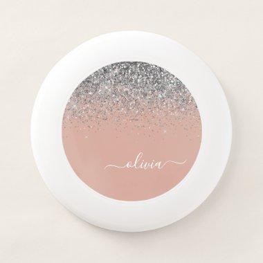 Blush Pink Rose Gold Silver Glitter Monogram Wham-O Frisbee
