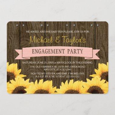 BLUSH PINK RUSTIC SUNFLOWER ENGAGEMENT PARTY Invitations