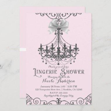 Blush Pink Silver White Bow Lingerie Shower Invitations