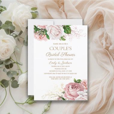 Blush Pink Vintage Floral Couple's Bridal Shower Invitations