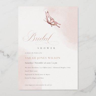 Blush Pink Watercolor Butterfly Bridal Shower Foil Invitations