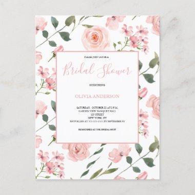 Blush Pink Watercolor Floral Bridal Shower Invitation PostInvitations