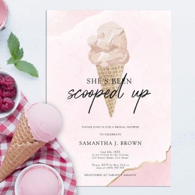 Blush Pink Watercolor Ice Cream Bridal Shower Invitations