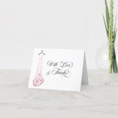 Blush Pink Watercolor Wedding Dress Bridal Shower Thank You Invitations