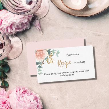 Blush rose gold floral recipe Bridal Shower Enclosure Invitations