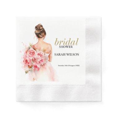 Blush Rose Watercolor Wedding Gown Bridal Shower Napkins