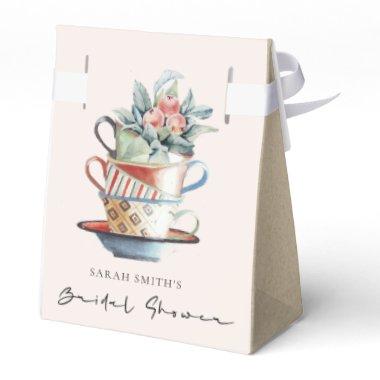 Blush Stacked Cups Floral Bridal Shower Tea Party Favor Boxes