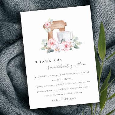 Blush Watercolor Mixer Floral Recipe Bridal Shower Thank You Invitations