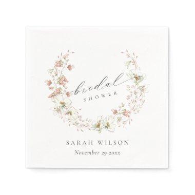 Blush White Meadow Floral Wreath Bridal Shower Napkins