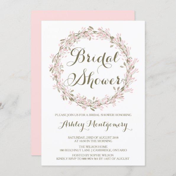 Blush Winter Wreath Bridal Shower Invitations