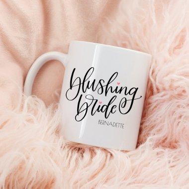 Blushing Bride Modern Lettering Pink Hearts Custom Two-Tone Coffee Mug