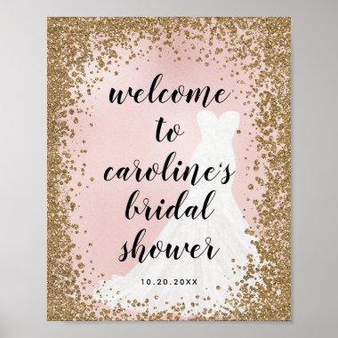 Blushing Glitter Bride Dress Bridal Shower Welcome Poster