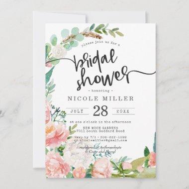 Blushing Summer Floral Bridal Shower Invitations