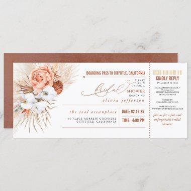 Boarding Pass Tropical Floral Bridal Shower Ticket Invitations