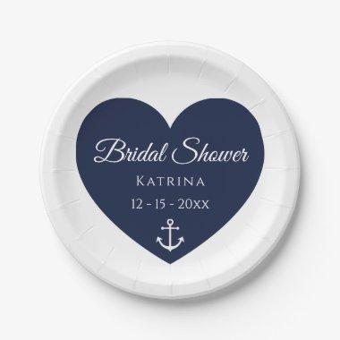 Boat Anchor Navy Blue White Nautical Bridal Shower Paper Plates