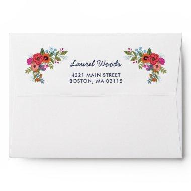 Bohemian Bouquet - Navy Blue & Coral Floral Lining Envelope