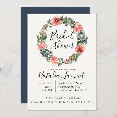 Bohemian Floral Wreath Bridal Shower Invitations