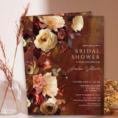 Boho Autumn Floral Bridal Shower Invitations