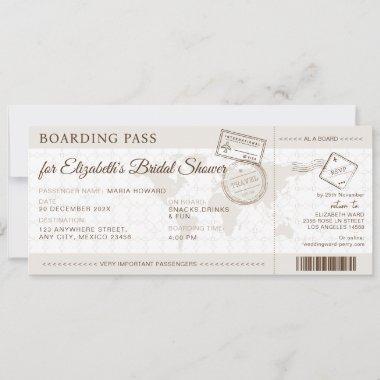 Boho Boarding Pass Destination Bridal Shower Invitations