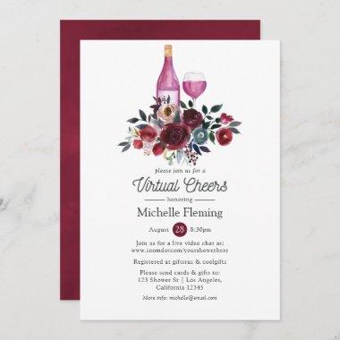 Boho Burgundy and Navy Wine Virtual Bridal Shower Invitations