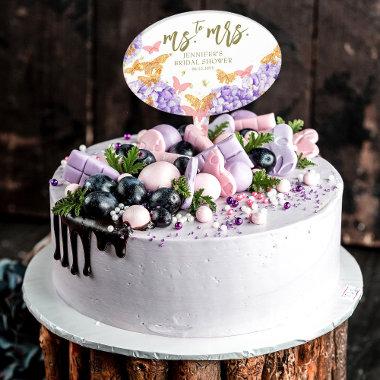 Boho Butterfly Purple Miss to Mrs Bridal Shower Cake Topper