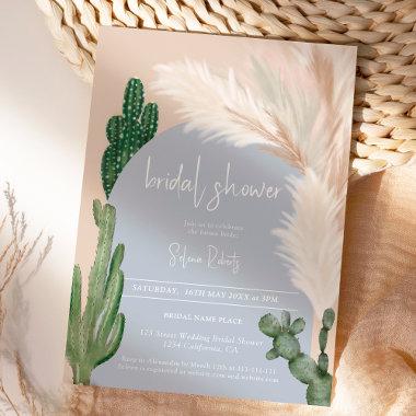 Boho cactus pampas arch blue bridal shower Invitations