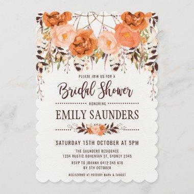 Boho Dreamcatcher Fall Floral Bridal Shower Invitations
