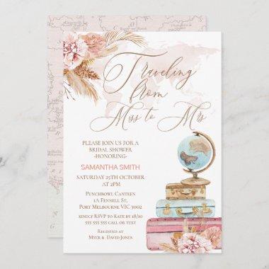 Boho Floral Traveling Miss to Mrs Bridal Shower Invitations