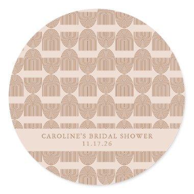 Boho Geometric Terracotta Custom Bridal Shower Classic Round Sticker