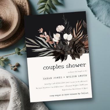 Boho Gothic Rust Black Botanical Couples Shower Invitations