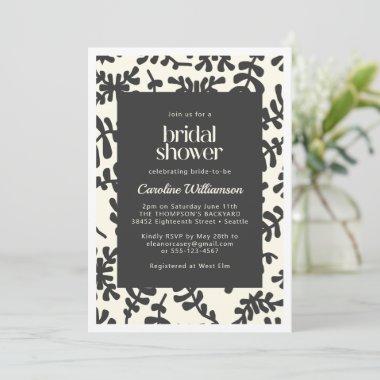 Boho Matisse Botanical Black White Bridal Shower Invitations