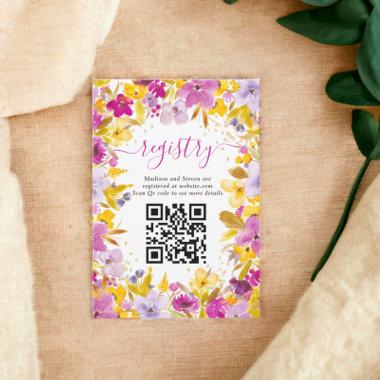 Boho modern purple floral registry bridal shower enclosure Invitations