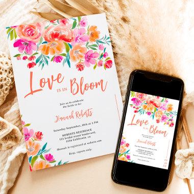 Boho orange love is in bloom floral bridal shower Invitations
