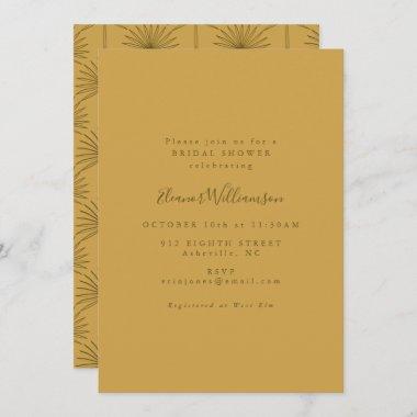 Boho Palm Leaf Botanical Yellow Bridal Shower Invitations
