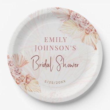 Boho Pampas Grass Bohemian Bridal Shower Table Paper Plates