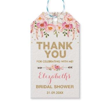 Boho Pink Gold Flowers Bridal Shower Favors Gift Tags