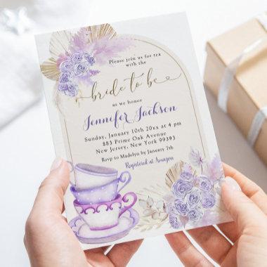 Boho Purple Lilac Floral Bridal Shower Tea Party Invitations