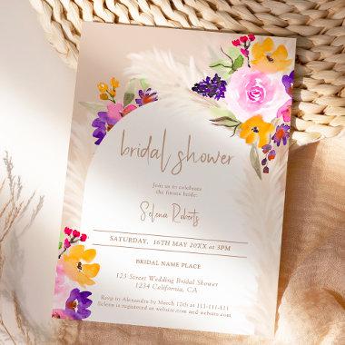 Boho sand pampas pink floral arch bridal shower Invitations