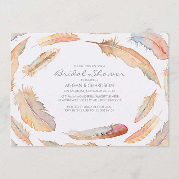 boho watercolor feathers tribal bridal shower Invitations