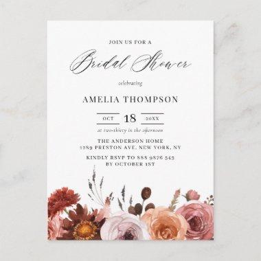 Boho Watercolor Flowers Garland Fall Bridal Shower Invitation PostInvitations