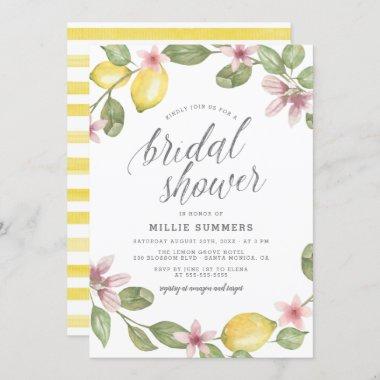 Boho Watercolor Lemon Blossom Wreath Bridal Shower Invitations