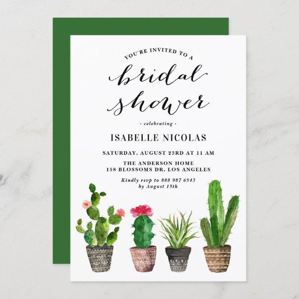 Boho Watercolor Succulents Bridal Shower Invitations