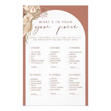 Boho what's in your purse bridal shower game flyer