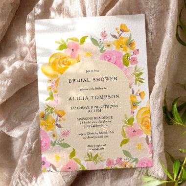 Boho Yellow pink floral arch chic bridal shower Invitations