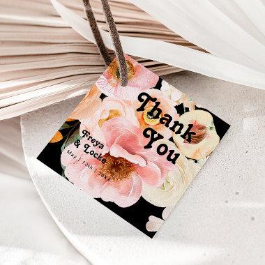 Bold Colorful Floral | Black Thank You Favor Tags