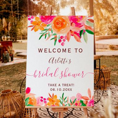 Bold fall floral watercolor bridal shower welcome foam board