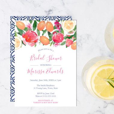 Bold Florals Citrus & Spanish Tiles Bridal Shower Invitations
