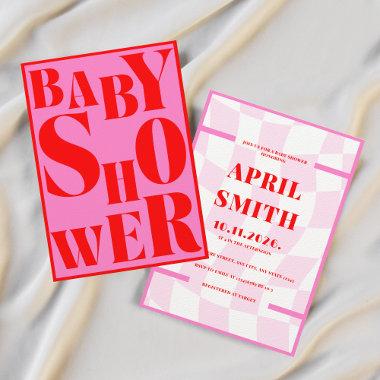 Bold Retro Typography Pink Red Baby Shower Invitations